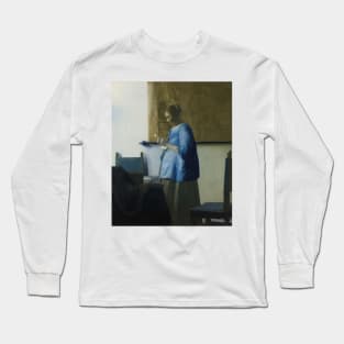 Woman in Blue Reading a Letter - Johannes Vermeer Long Sleeve T-Shirt